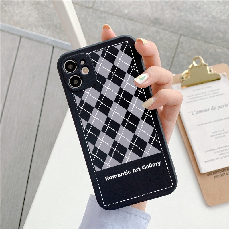 Ốp lưng iphone kẻ caro Romantic Gallery ốp iPhone viền vuông bảo vệ camera 7plus/8plus/x/xs/xsmax/11/12/13/promax e201