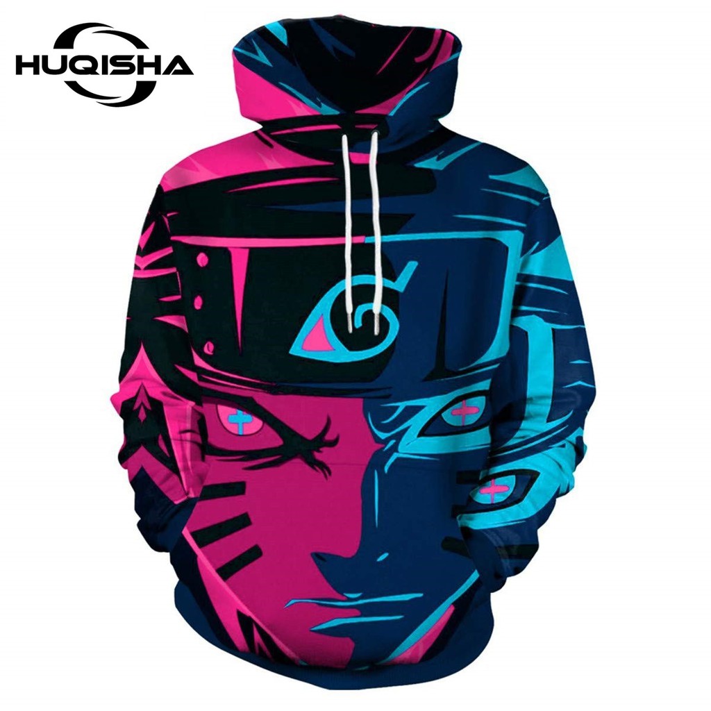 Áo hoodie HUQISHA cổ dây rút in họa tiết Naruto Akatsuki anime thời trang mới dành cho nam