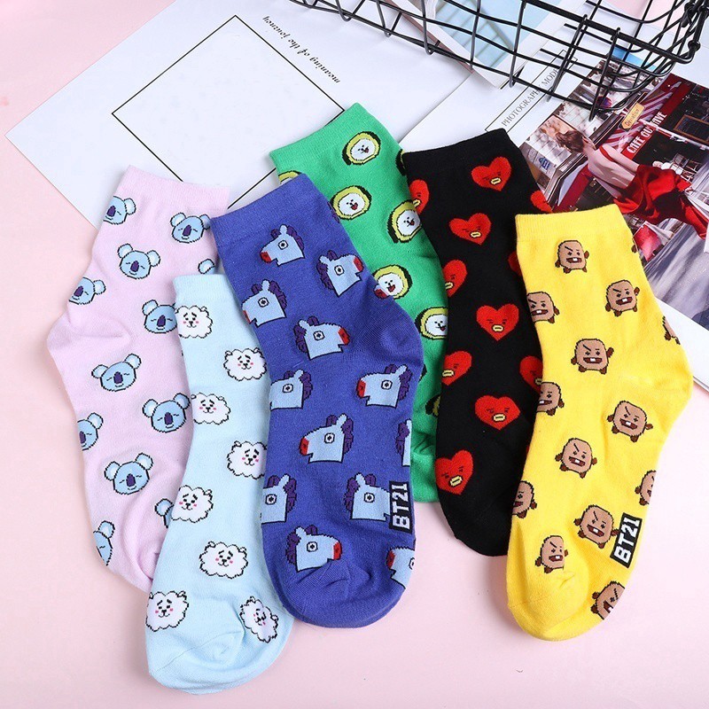 Vớ Cotton Cổ Cao In Hình Các Nhân Vật Bt21 Của Bts