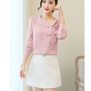 Áo sơ mi nữ kiểu cổ cột nơ lệch_công sở.