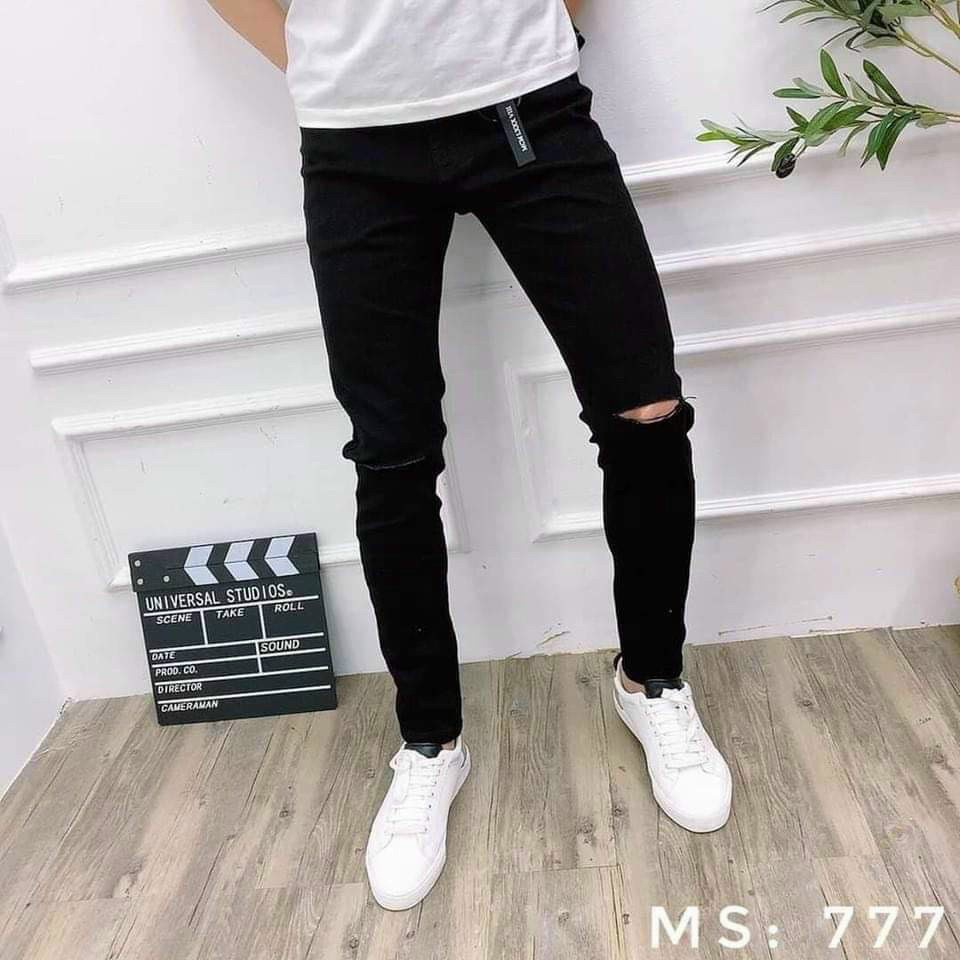 quần bò jean nam dài xanh rách gối in chữ đẹp mẫu mới 2022,form skin chất co giãn bền màu giá tốt KAYSTORE