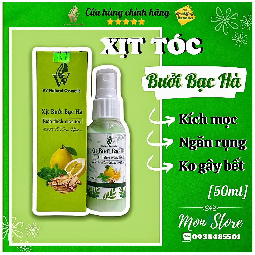 XỊT BƯỞI BẠC HÀ VV Natural Cosmetic giúp kích mọc tóc nhanh và nhiều hơn