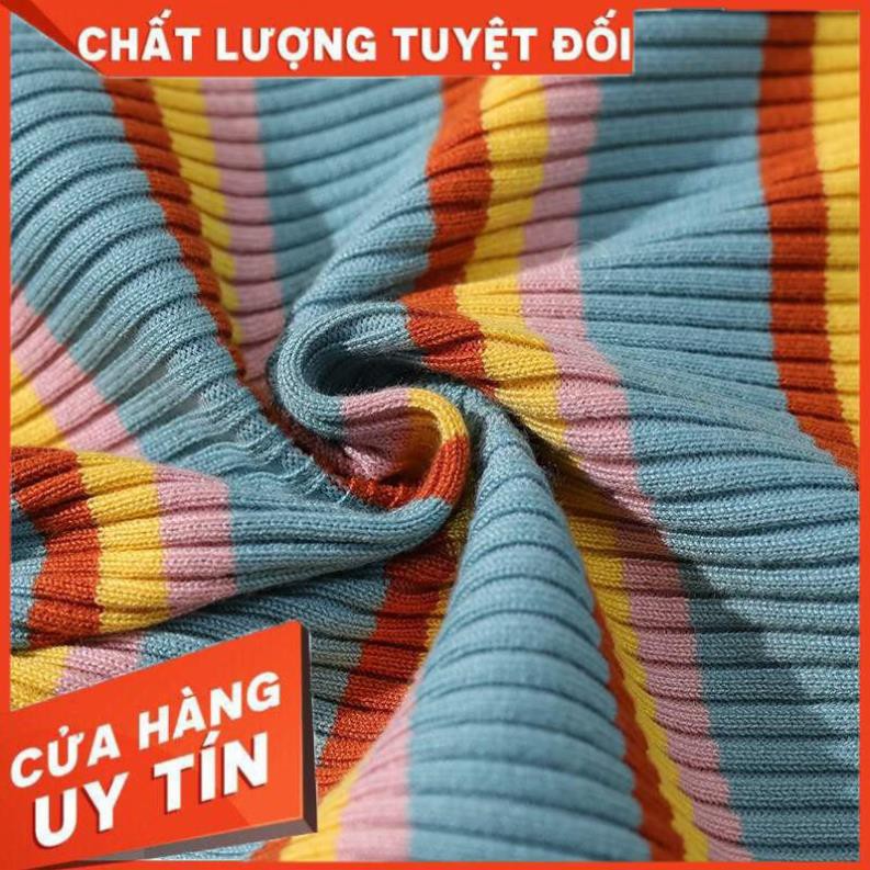 [HÀNG QUẢNG CHÂU] Áo dệt kim nữ trễ vai tay lửng họa tiết sọc nhiều màu xinh yêu