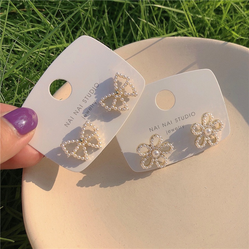 IF ME Đôi khuyên tai hình nơ đính ngọc trai giả thời trang cho nữ