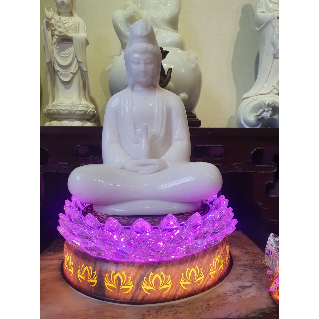 Đài hoa sen cao cấp mặt nhựa, cánh pha lê, đèn Led