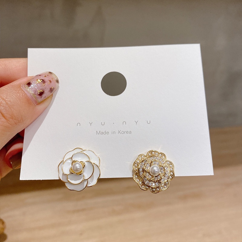 Khuyên Tai Hình Hoa Trà Cao Cấp Phong Cách Hàn Quốc