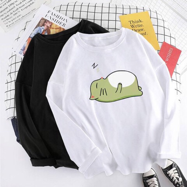 Áo phông tay dài hình mèo bụng bự dễ thương