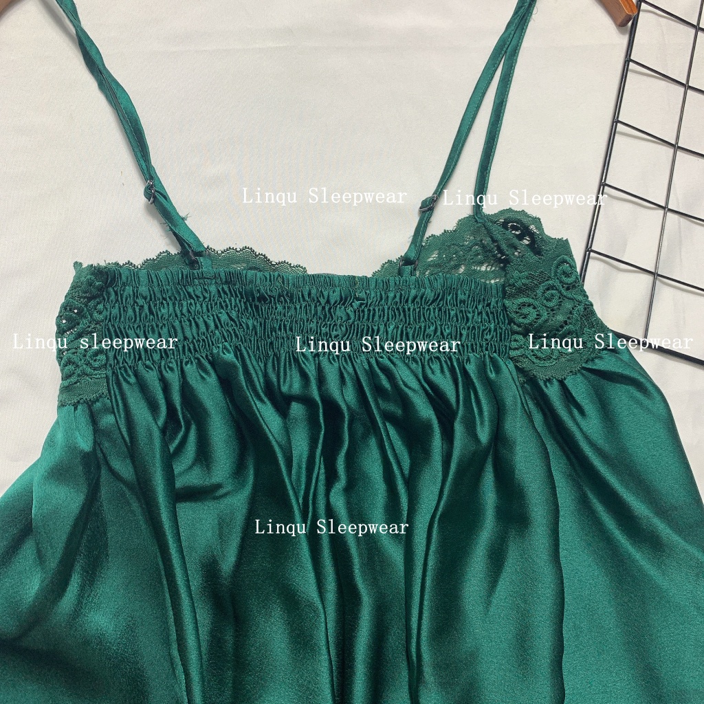 Đồ ngủ sexy đồ ngủ 2 dây lụa satin phối ren đồ bộ mặc nhà nữ freesize - linqu sleepwear