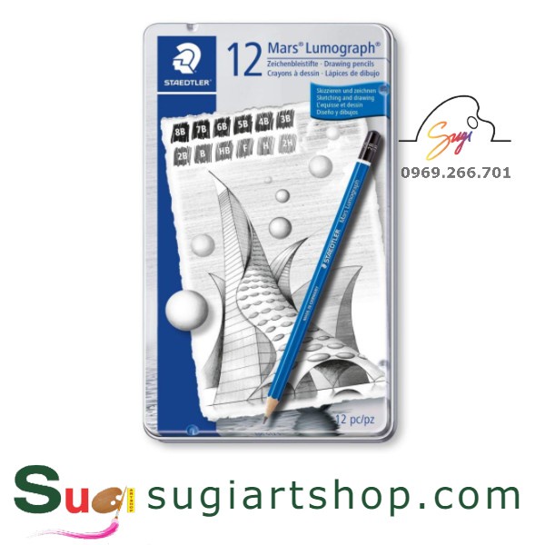 BỘ CHÌ PHÁC THẢO STAEDTLER MARS® LUMOGRAPH® 100G12S - SET 12 CÂY [ Sugi art shop ]