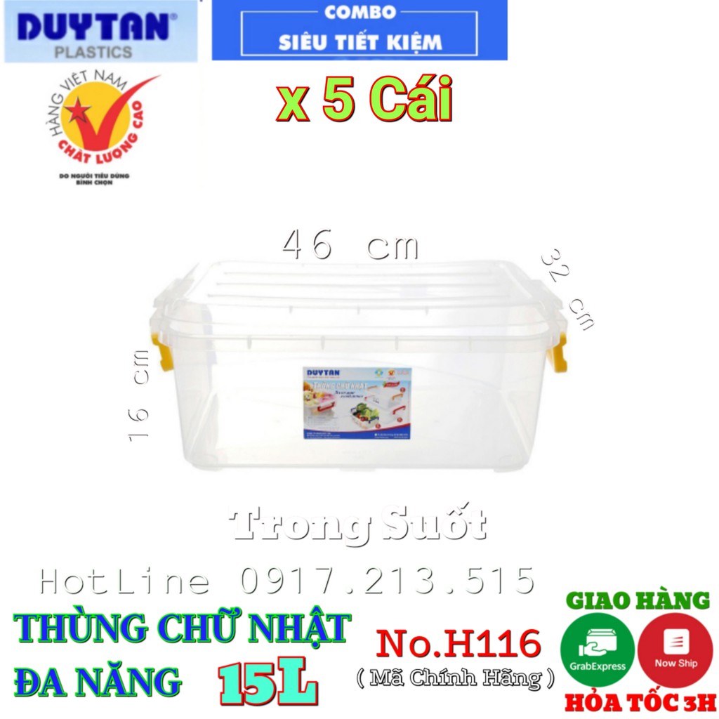 COMBO 5 Thùng nhựa duy tân 15L Trong suốt