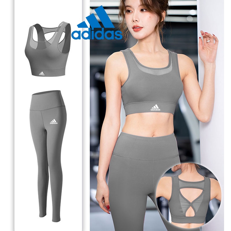 Adidas Bộ Đồ Tập Thể Thao Áo Bra Không Đường May + Quần Legging Lưng Cao Co Giãn Thời Trang Cho Nữ