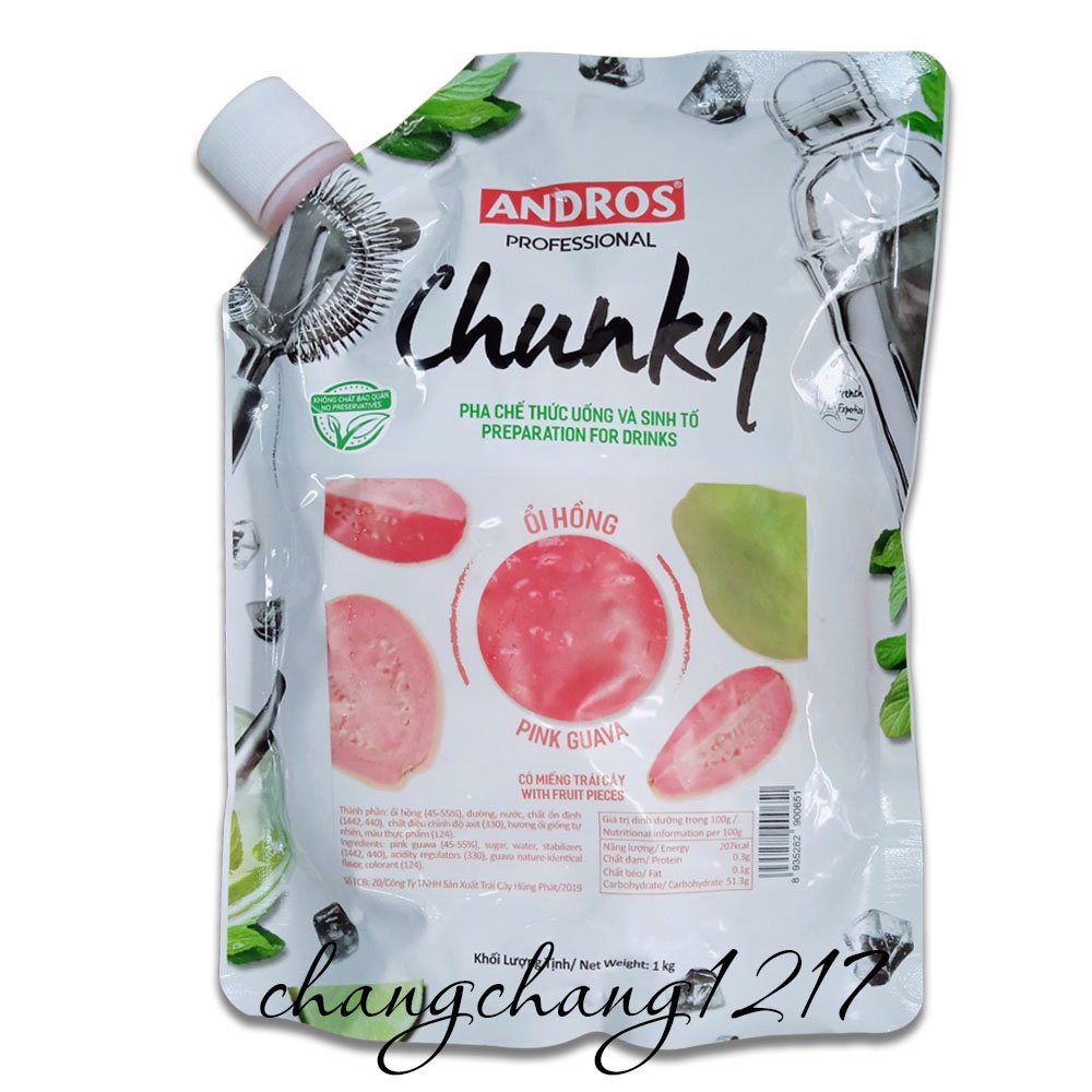 Mứt Chunky Andros (Ổi, Cherry Anh Đào) Túi 1kg
