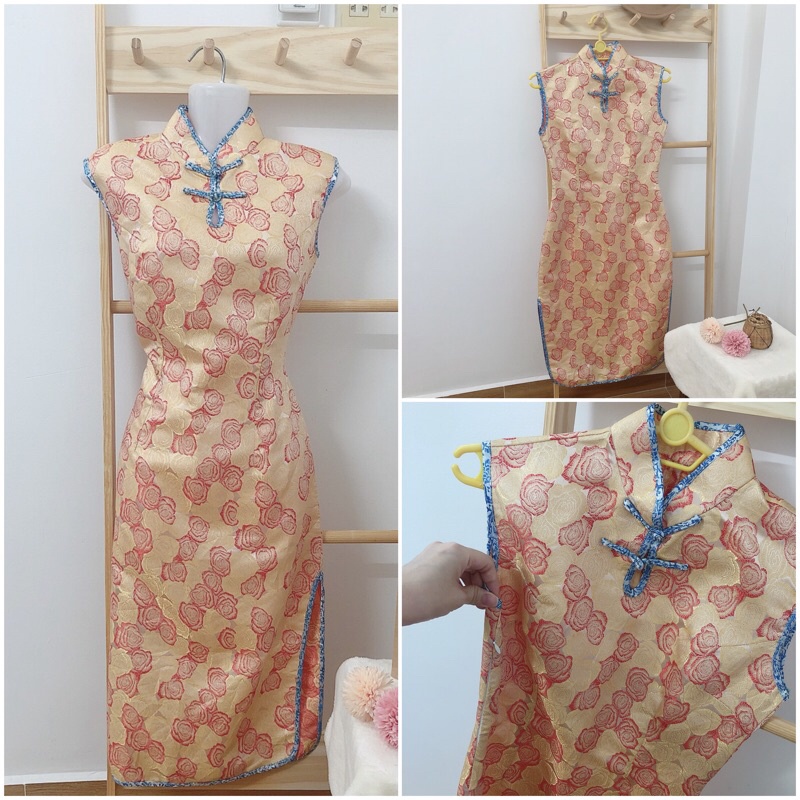 Sườn xám xanh lá boho caro có BIG SIZE