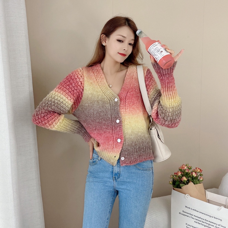 IELGY   Áo Khoác cardigan Dệt Kim Dáng Rộng Màu gradient Dành Cho Nữ
