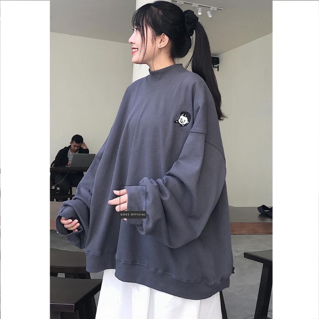 Áo Sweater Vải Sọc Gân Dày GOUS OFFICIAL Form Rộng Cổ Lọ NANASS Fhêu Hình Cô Gái Đáng Yêu Phong cách Dễ Thương- 1763