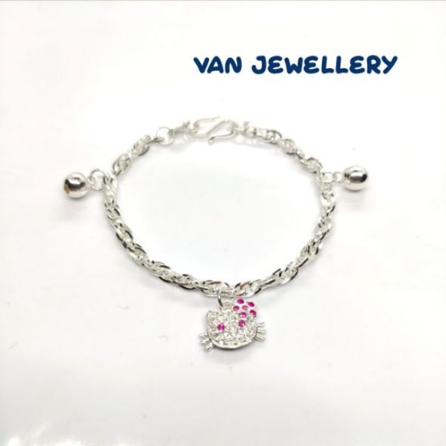 Lắc tay bạc lắc xoắn mix mặt mèo hello kitty đính đá cho bé_ Van jw