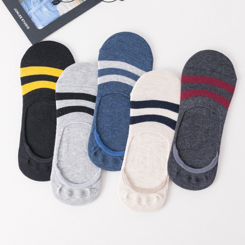 Vớ Lười Nam Mẫu Sọc Ngang, Tất Lười Cotton Cao Cấp Có Đệm Cao Su Chống Tuột Gót
