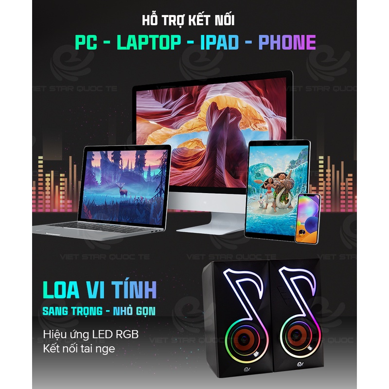Loa Game vi tính VS-112, USB hiệu ứng LED RGB,kết nối tai nghe, thanh âm tuyệt đỉnh, công suất lớn, bảo hành 12 tháng