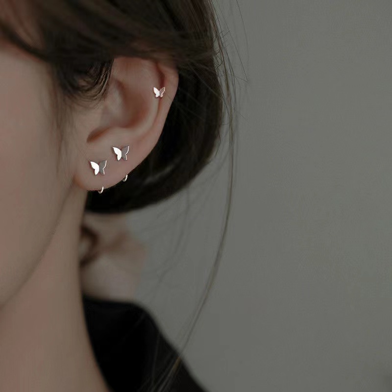 Bông Tai Dạng Móc Xỏ Hạt Tròn S925 Hình Ngôi Sao Mặt Trăng Đơn Giản Cá Tính Phong Cách Mới Dành Cho Nữ