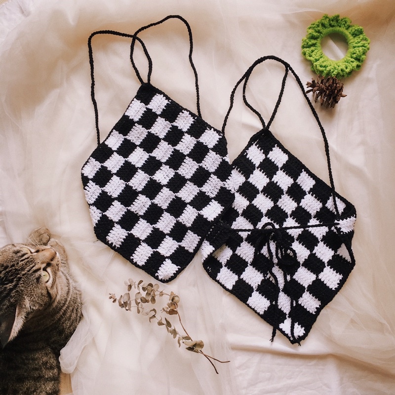 Crochet Checkerboard Top - Yếm Caro Len Móc - Xanhlanhes
