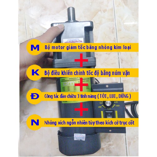 Motor 200w 220vol, chỉnh điều tốc, đảo chiều, nhông ngoài trục, tiết kiệm điện năng