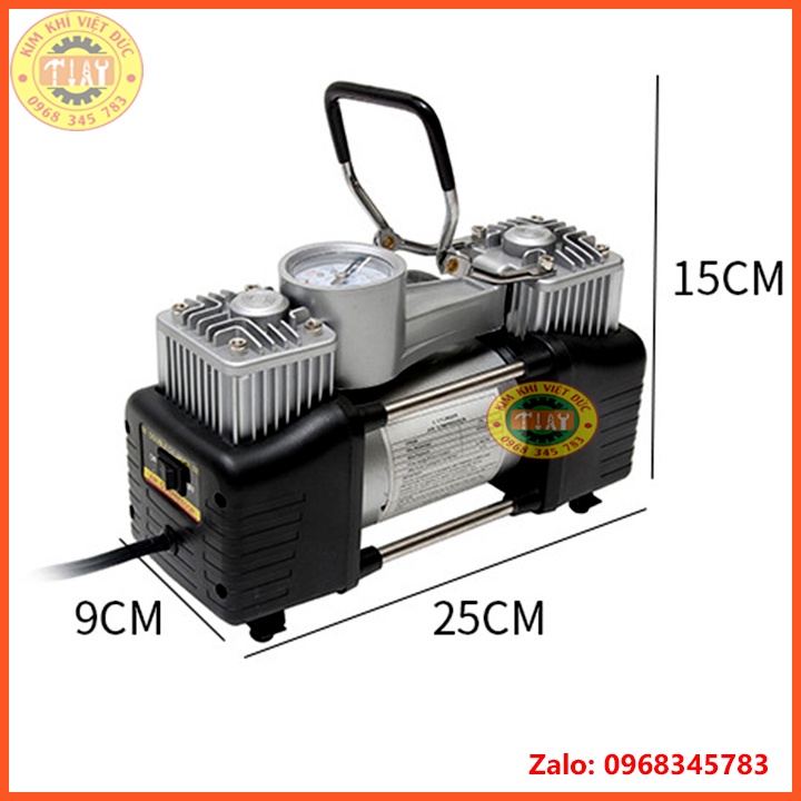Bơm xe ô tô 2 xi lanh cao cấp, bơm lốp ô tô mini 12V-180W GIYO JAPAN có đèn chiếu sáng