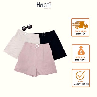 Quần Short Nữ Đũi Siêu Mát, Quần Sooc Đũi Cạp Cao Kèm Đai 3 Màu, Thấm Hút Mồ Hôi Cực Đỉnh Hàng Thiết Kế Hachidesigns