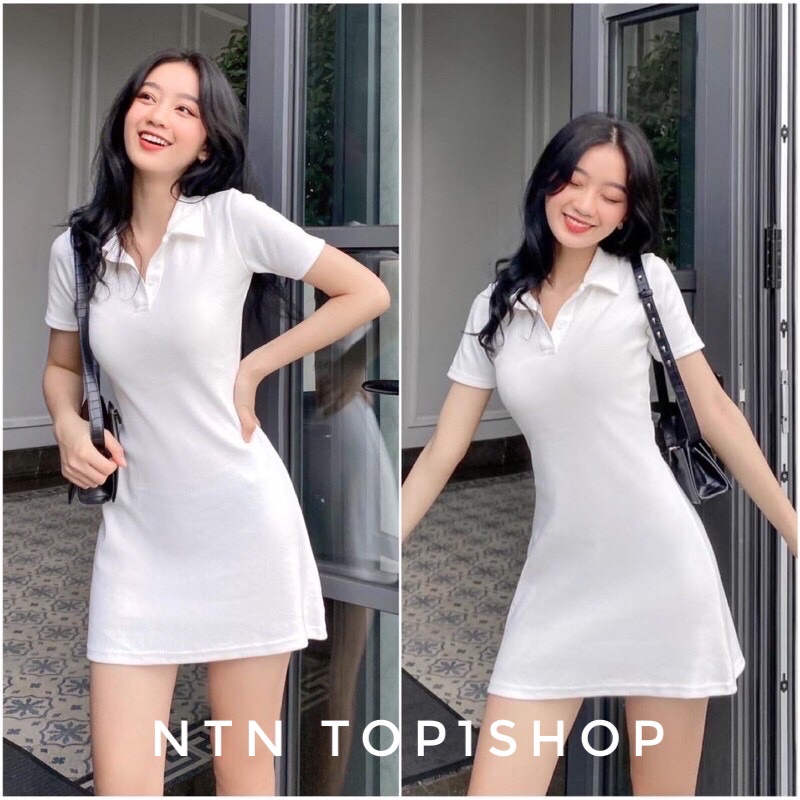 Váy Polo tay ngắn trơn dáng xoè chất cotton 100% (al) | BigBuy360 - bigbuy360.vn