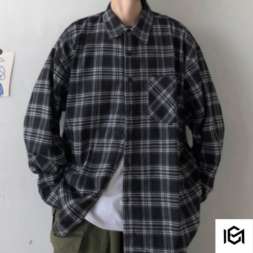 Áo sơ mi nam CHUMI dài tay form rộng unisex kẻ caro phong cách hàn quốc sm10 hottren 2022