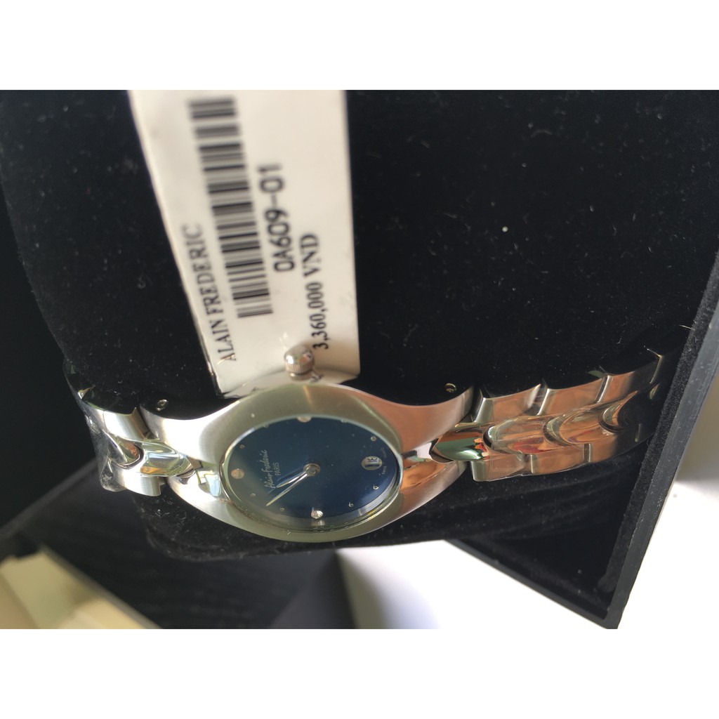 Đồng hồ nữ Alain Frederic dây inox mặt xanh
