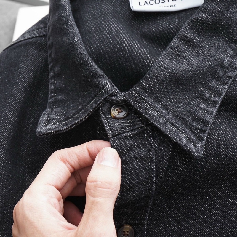 Sơ mi dài tay Denim lacos phối túi ngực wash bụi Chất jean dày có thun co dãn VNXK