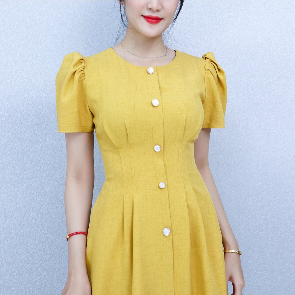 Đầm Dự Tiệc Công Sở Sang Trọng Bigsize AMYRA , Thiết Kế Dáng Chữ A Tay Phồng Phối Nút Cao Cấp Đi Làm Đi Tiệc DA185