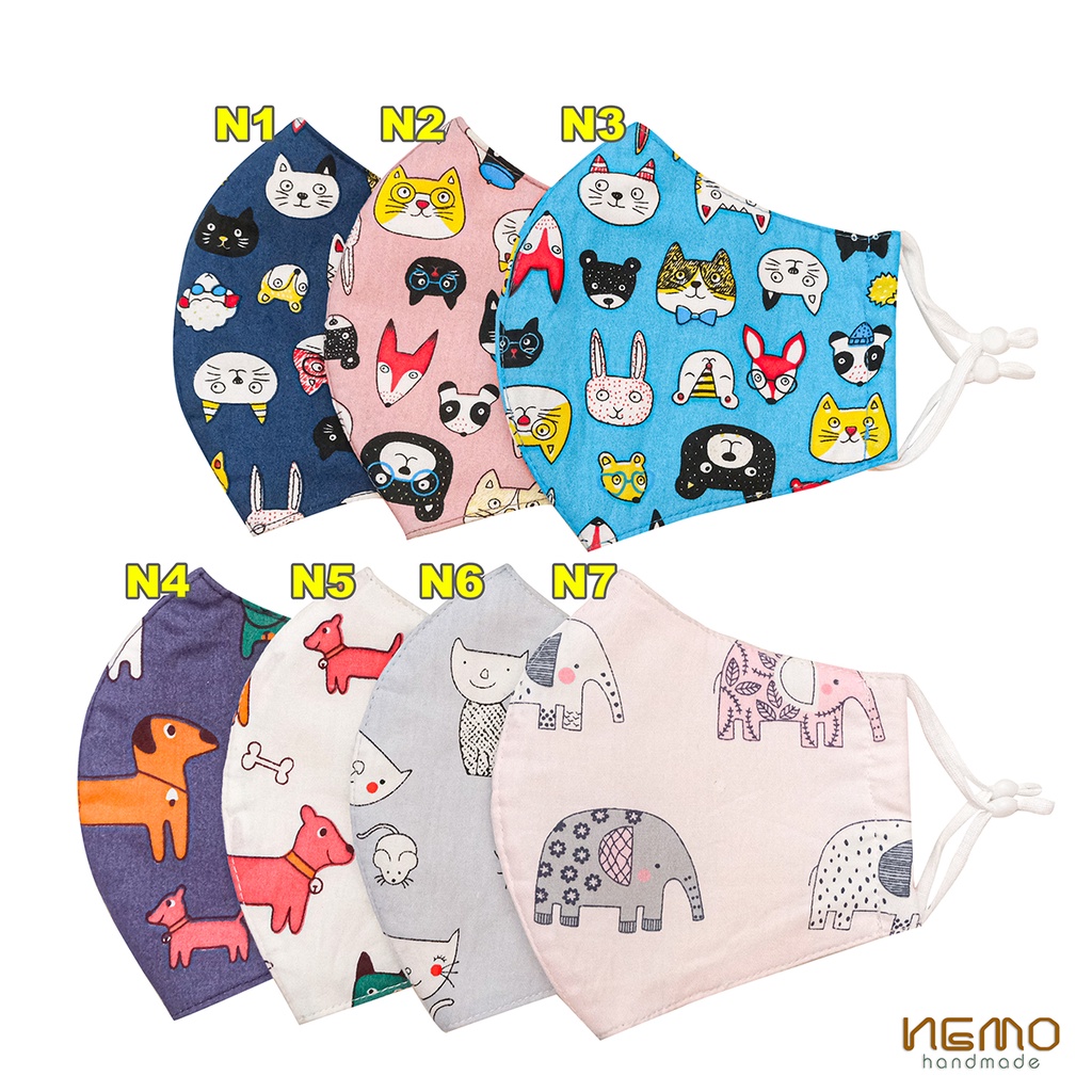 Khẩu Trang Vải 3 Lớp Nemo Đủ Size, Họa Tiết Thú Cưng Ngộ Nghĩnh - KTAN