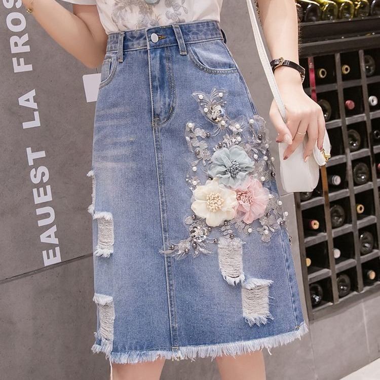 Đầm Denim Dáng Ôm In Hoa Thời Trang 2022