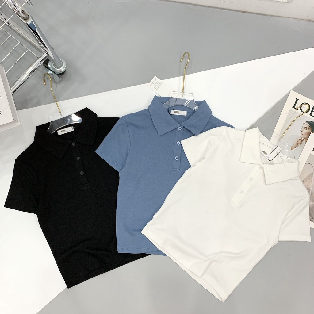 Áo polo nữ MAYSINCE2011 trơn dáng croptop vải cotton co giãn MAS05-0811