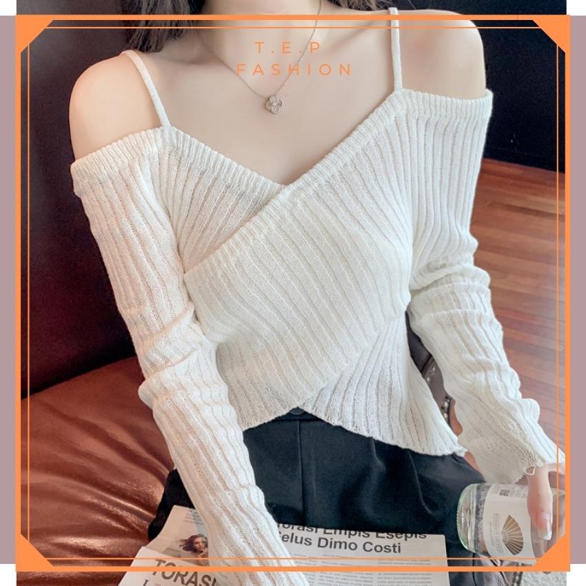 Áo Len Nữ Kiểu Trễ Vai Tay Lỡ Vạt Chéo Tep Fashion AL2201