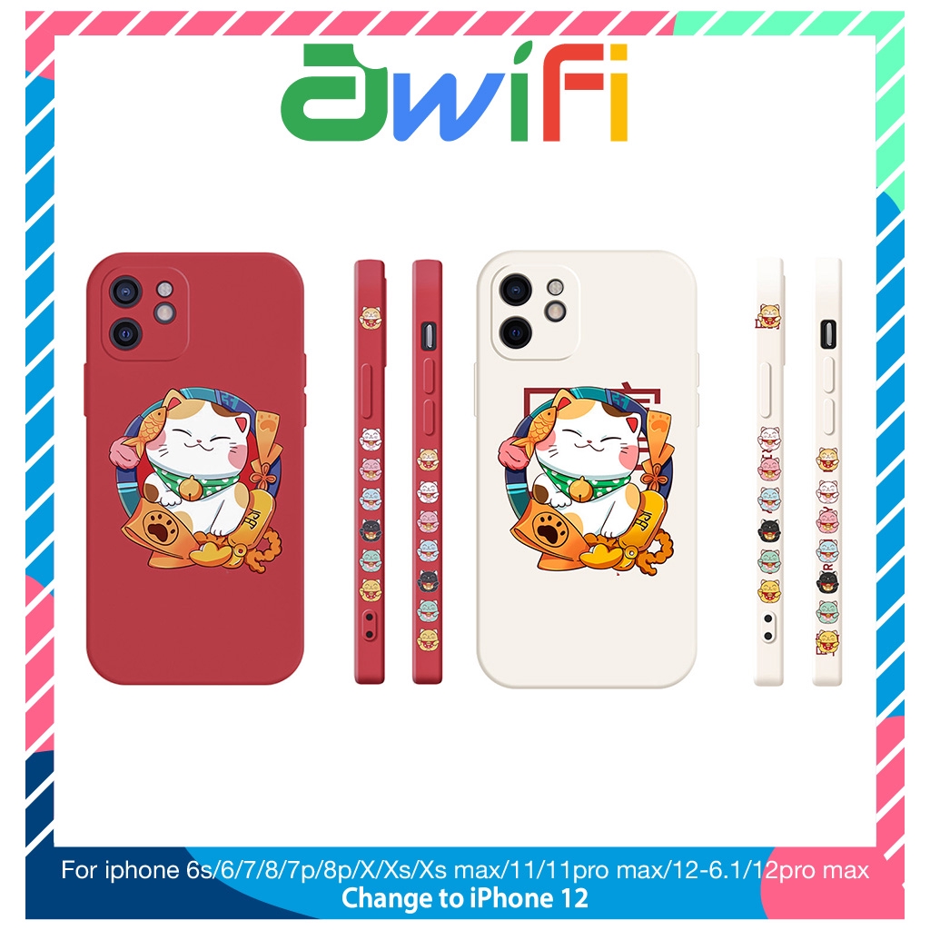 Ốp lưng iphone vuông cạnh hình Mèo Lộc 6/6plus/6s/6splus/7/7plus/8/8plus/x/xr/xs/11/12/pro/max/plus/promax - Awifi X3-5