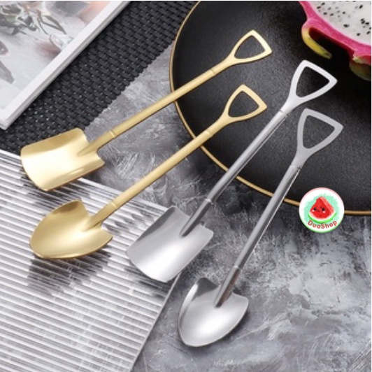 Muỗng Ăn Mạ Vàng/ Bạc Hình Xẻng - Muỗng Xúc Kem Thiết Kế Sáng Tạo Duashop