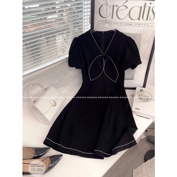 Bán sỉ váy đen thắt nơ viền trắng