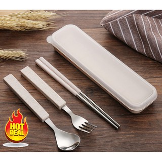 Hộp đũa + thìa + dĩa inox cao cấp