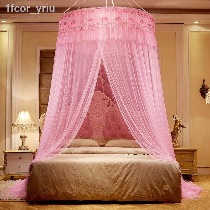 chăn ga cottonChăn✶┇Cửa lưới chống muỗi công chúa trần tròn màu hồng mới dày cô gái được mã hóa đôi- Miễn phí l
