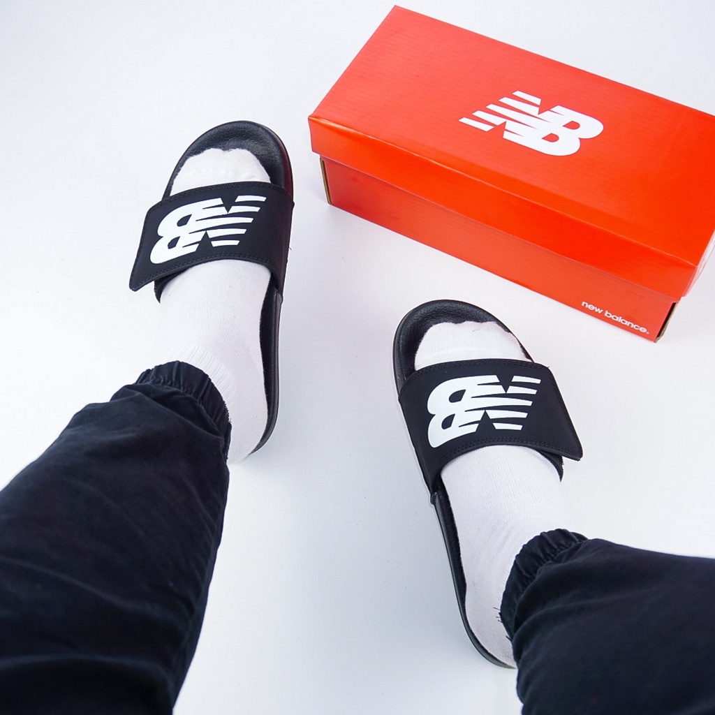 Dép nam NB New Balance  - quai ngang dán xé - phối màu trắng và đen - siêu nhẹ và êm
