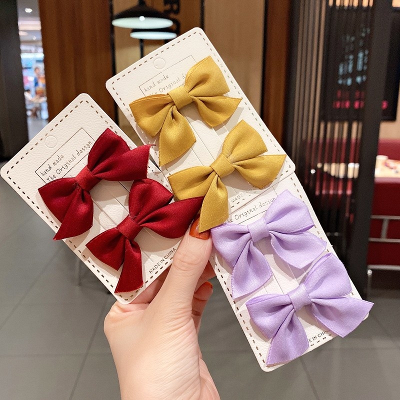 Kẹp Tóc Nơ Màu Trơn Phong Cách Hàn Quốc Dễ Thương Cho Bé Gái