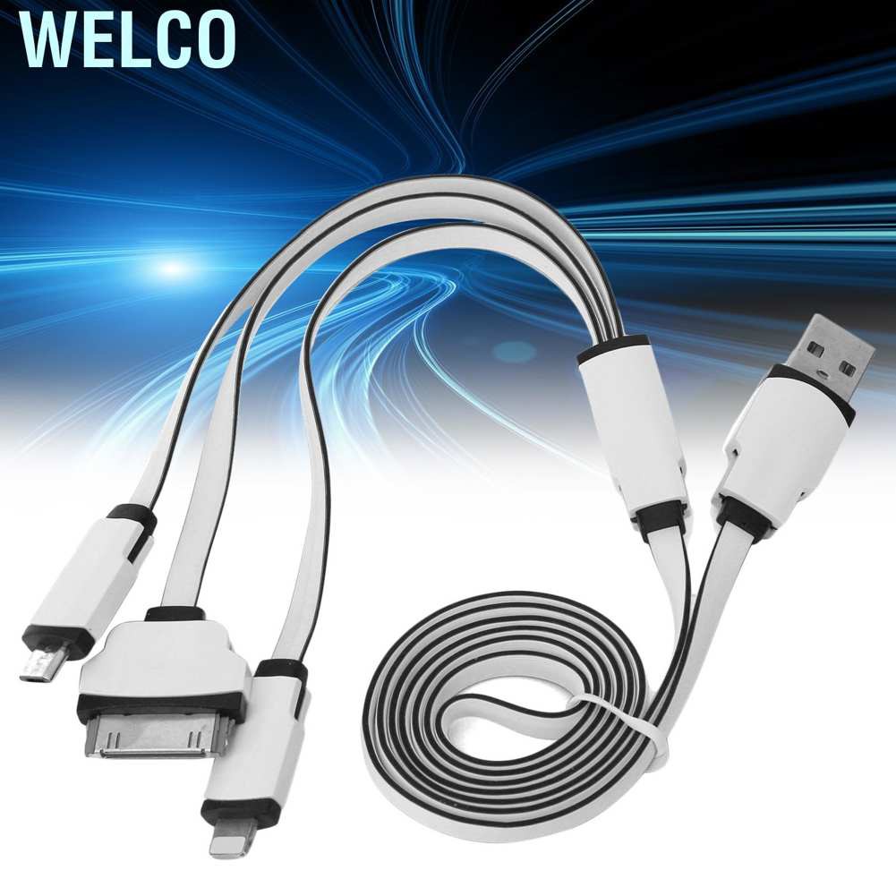 2 Cáp Sạc Welco 3 Trong 1 Dài 1m Cho Ios Giao Diện Giao Diện Usb / Iphone4S / Microusb