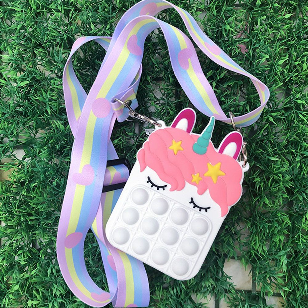 Túi đeo chéo hình kỳ lân màu cầu vồng dễ thương có khóa kéo