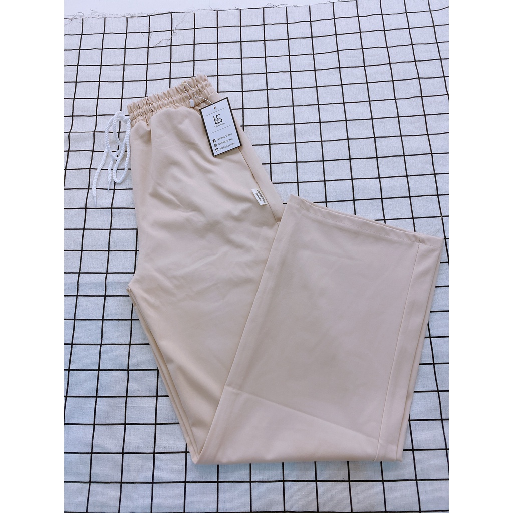 Quần ống rộng simple LylyshopUnisex, kiểu quần dài ống suông rộng cho nữ cạp chun có dây rut lưng cao mặc đi học đi chơi