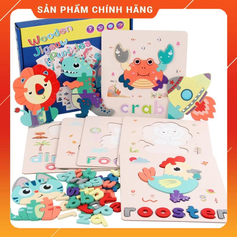 Đồ chơi xếp hình bằng gỗ - Bộ Ghép Hình Con Vật và Chữ Cái Tiếng Anh Cho Bé