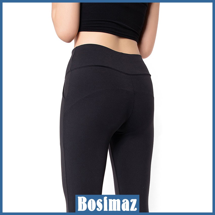 Quần Legging Nâng Mông Bosimaz MS521 dài túi trước màu đen, thun co giãn 4 chiều, vải đẹp dày, thoáng mát không xù lông.