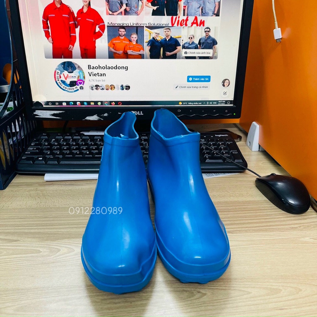 Ủng ngắn, Ủng thấp cổ TGD chống nước siêu mềm siêu bền màu xanh _ Hình chụp thật