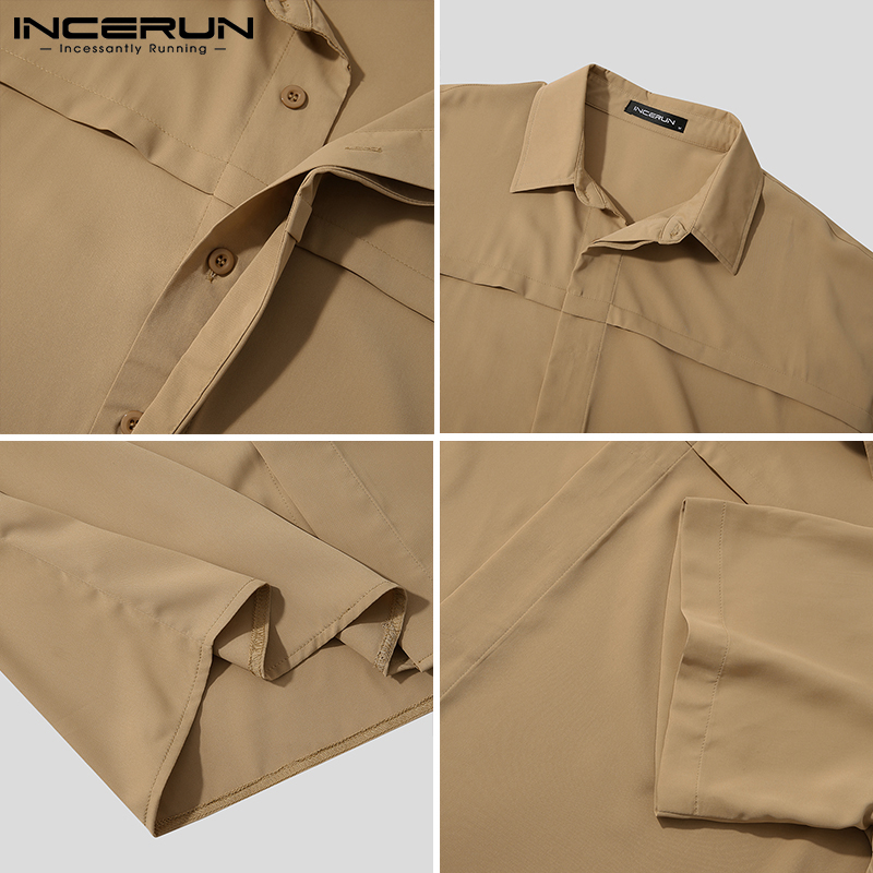 INCERUN Men Fashion Simple Style Casual Solid Color Short Sleeve Lapel Shirts